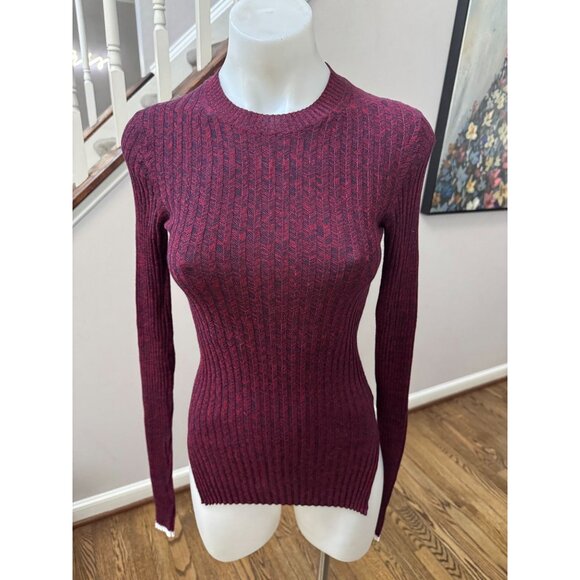 Celiné Ribbed Cotton Long Sleeve Sweater Top Burgundy Navy Size Small - Picture 4 of 7